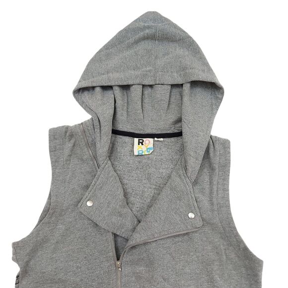 Roxy Hooded Vest Womens Medium Gray Full Zip Graphic Print Pockets Knit Casual - Picture 4 of 12